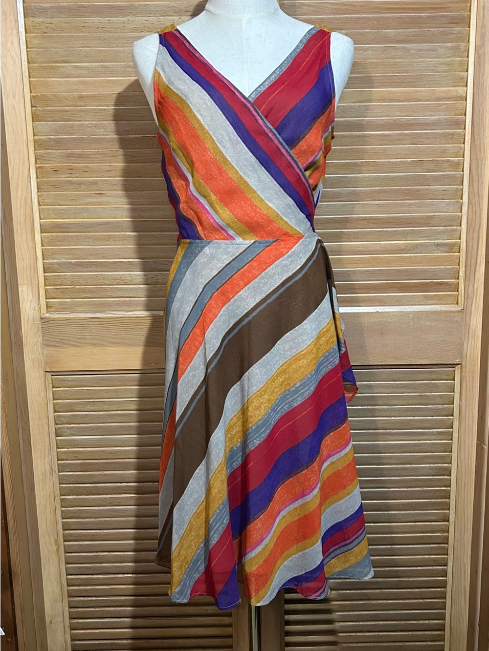 Ralph Lauren Multicolor Striped Wrap Midi Dress - Pink, Orange, Purple Size 4